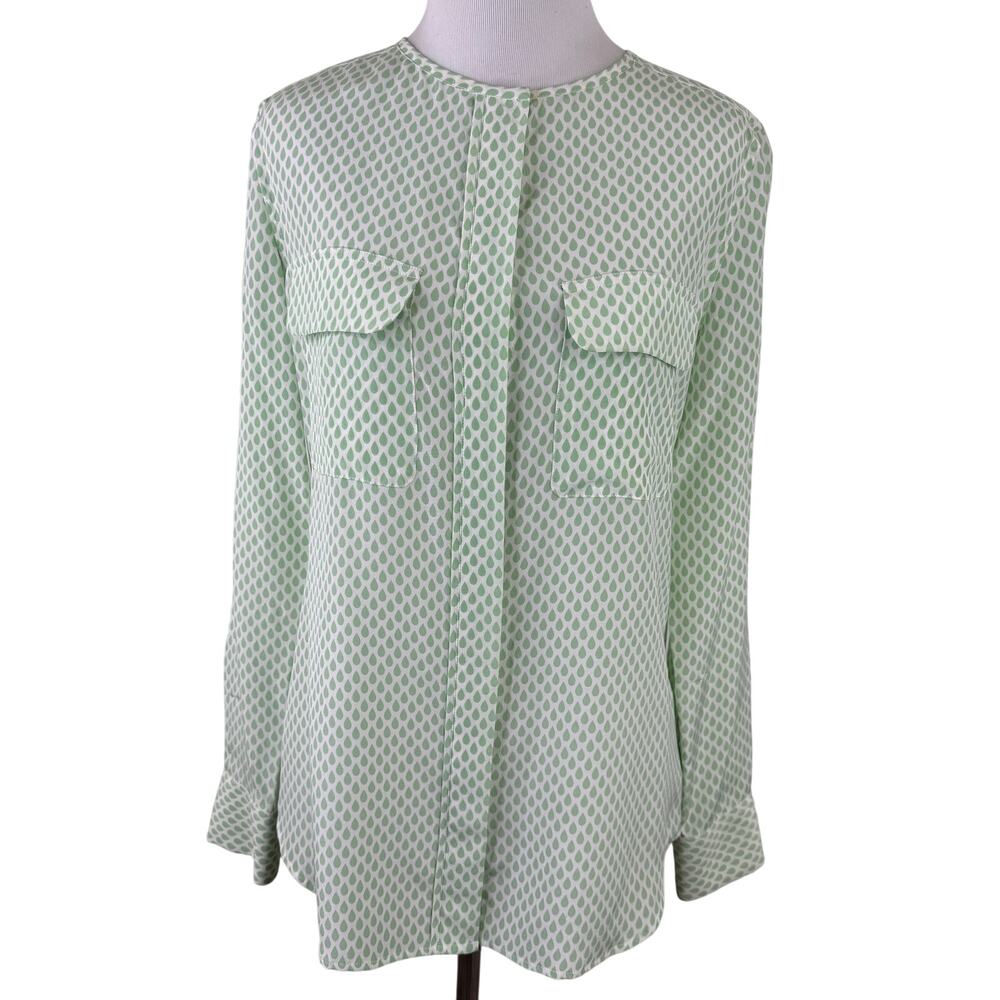 Equipment Women's Green & White Dewdrop Lynn Silk Button Up Shirt Size XS